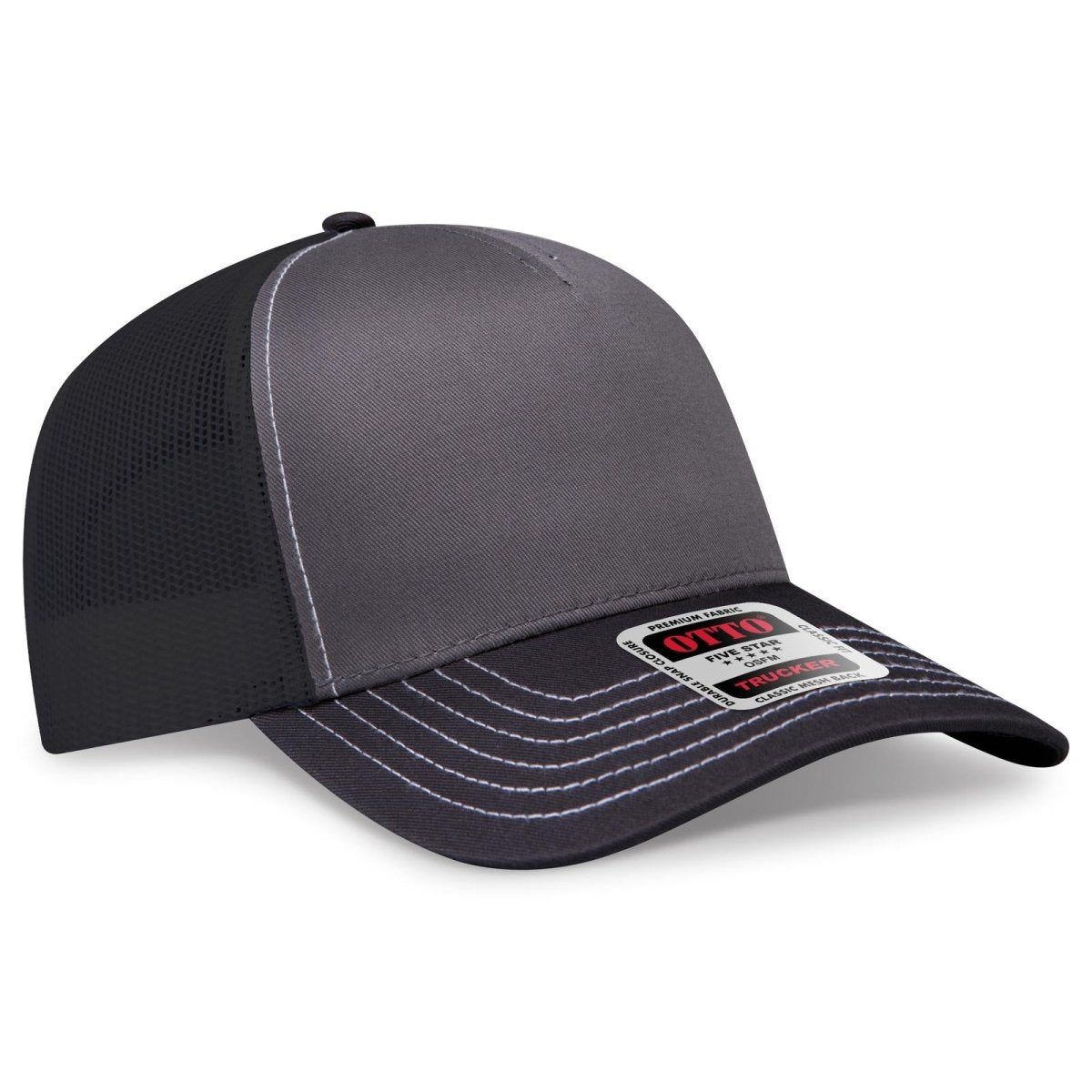 OTTO CAP 5 Panel Low Profile Mesh Back Trucker Hat OTTO 102 - 664 Blk/Ch.Gry/Blk OSFM - Adult Hats