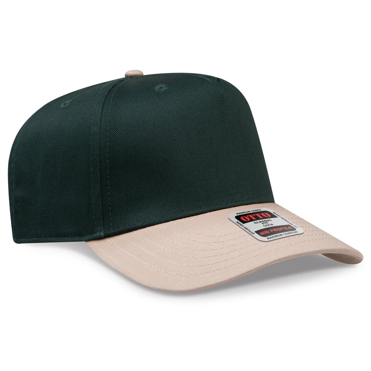 OTTO CAP 5 Panel Mid Profile Baseball Cap OTTO 31 - 069 Kha/Dk.Grn OSFM - Adult Caps