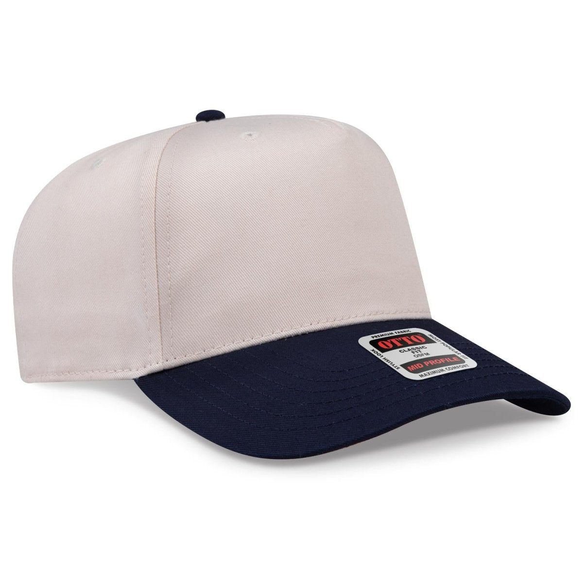 OTTO CAP 5 Panel Mid Profile Baseball Cap OTTO 31 - 069 Nvy/Natrl OSFM - Adult Caps