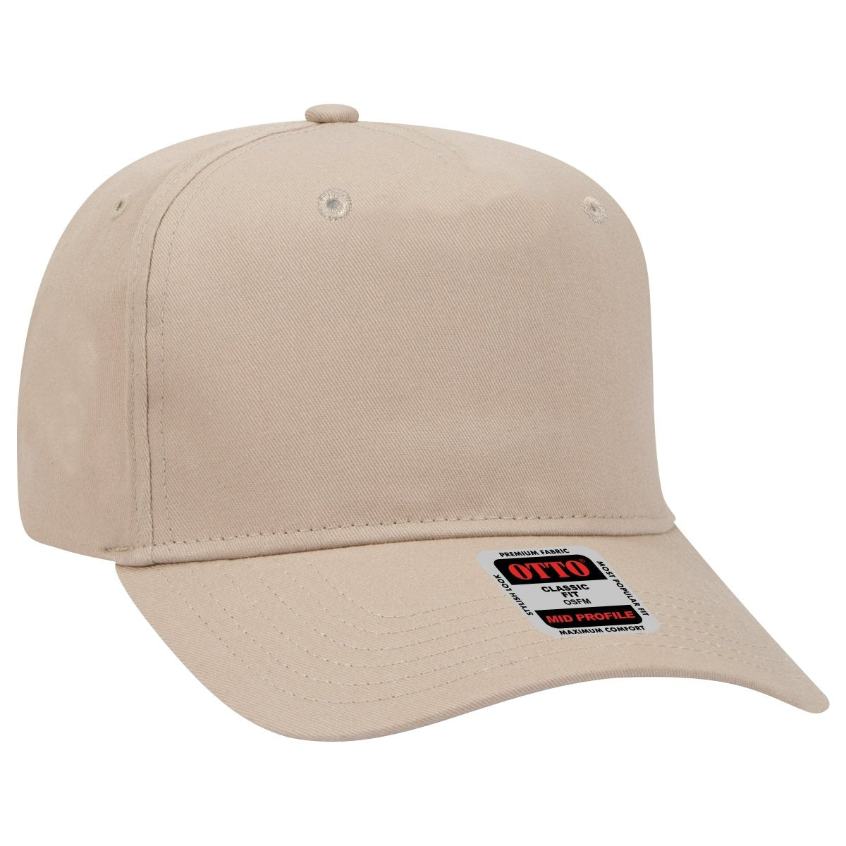OTTO CAP 5 Panel Mid Profile Baseball Cap OTTO 31 - 538 Khaki OSFM - Adult Hats