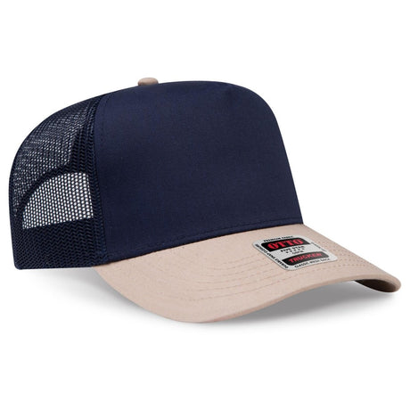 OTTO CAP 5 Panel Mid Profile Mesh Back Trucker Hat OTTO 32 - 285 Kha/Nvy OSFM - Adult Hats