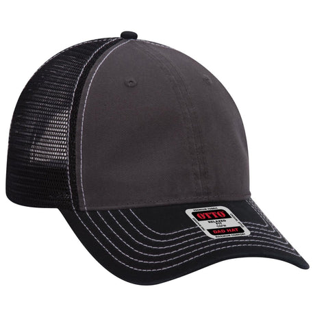 OTTO CAP 6 Panel Low Profile Mesh Back Trucker Dad Hat OTTO 121 - 858 Blk/Ch.Gry/Blk OSFM - Adult Hats