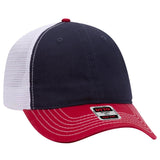 OTTO CAP 6 Panel Low Profile Mesh Back Trucker Dad Hat OTTO 121 - 858 Red/Nvy/Wht OSFM - Adult Hats