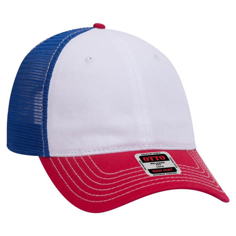 OTTO CAP 6 Panel Low Profile Mesh Back Trucker Dad Hat OTTO 121 - 858 Red/Wht/Ryl OSFM - Adult Hats