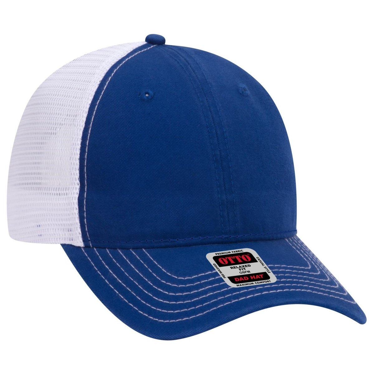 OTTO CAP 6 Panel Low Profile Mesh Back Trucker Dad Hat OTTO 121 - 858 Ryl/Ryl/Wht OSFM - Adult Hats