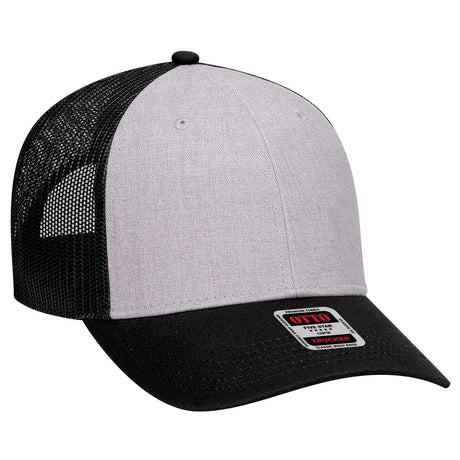 OTTO CAP 6 Panel Low Profile Mesh Back Trucker Hat OTTO 83 - 1239 Black/Heather Gray/Black OSFM - Adult Hats