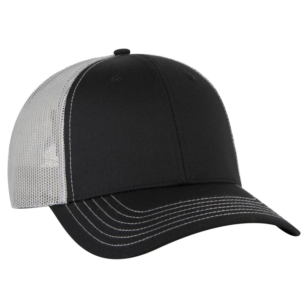OTTO CAP 6 Panel Low Profile Mesh Back Trucker Hat OTTO 83 - 1239 Blk/Blk/Gry OSFM - Adult Hats