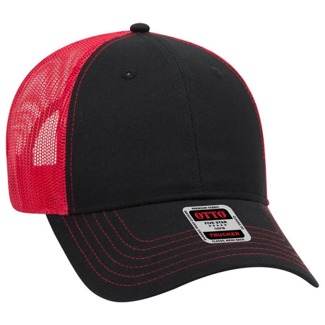 OTTO CAP 6 Panel Low Profile Mesh Back Trucker Hat OTTO 83 - 1239 Blk/Blk/Red OSFM - Adult Hats