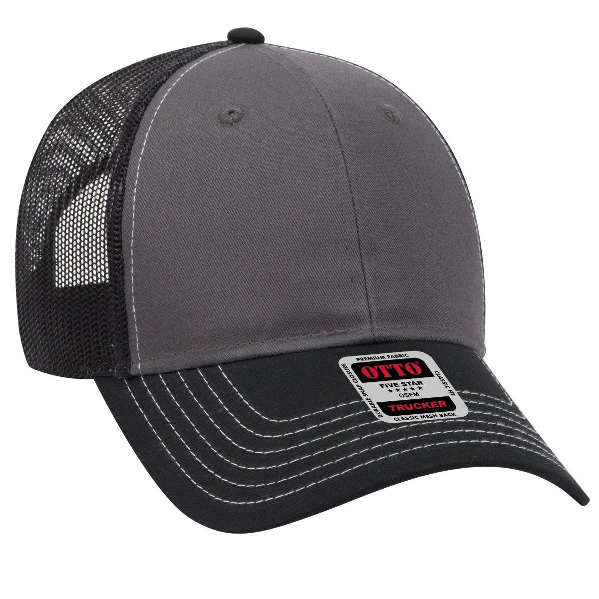 OTTO CAP 6 Panel Low Profile Mesh Back Trucker Hat OTTO 83 - 1239 Blk/Ch.Gry/Blk OSFM - Adult Hats