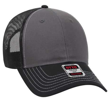 OTTO CAP 6 Panel Low Profile Mesh Back Trucker Hat OTTO 83 - 1239 Blk/Ch.Gry/Blk OSFM - Adult Hats