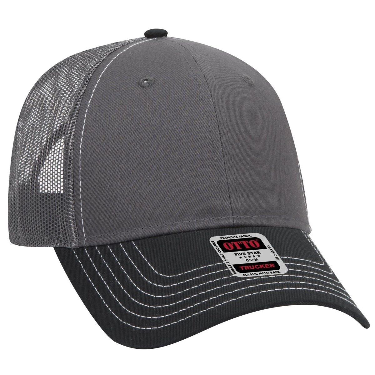 OTTO CAP 6 Panel Low Profile Mesh Back Trucker Hat OTTO 83 - 1239 Blk/Ch.Gry/Ch.Gry OSFM - Adult Hats
