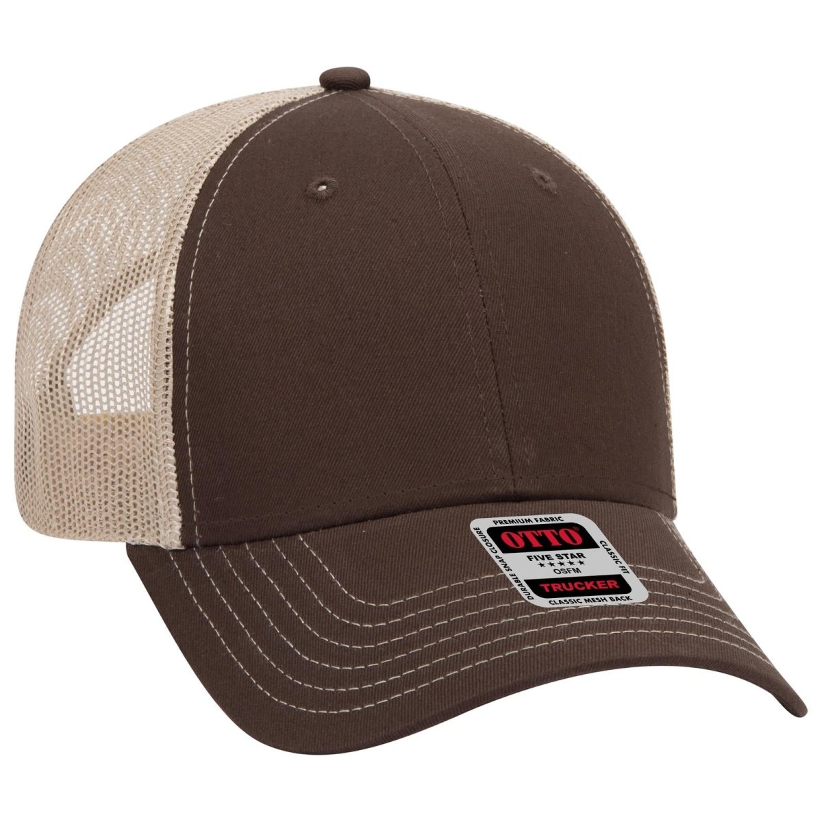 OTTO CAP 6 Panel Low Profile Mesh Back Trucker Hat OTTO 83 - 1239 Dk.Brn/Dk.Brn/Kha OSFM - Adult Hats