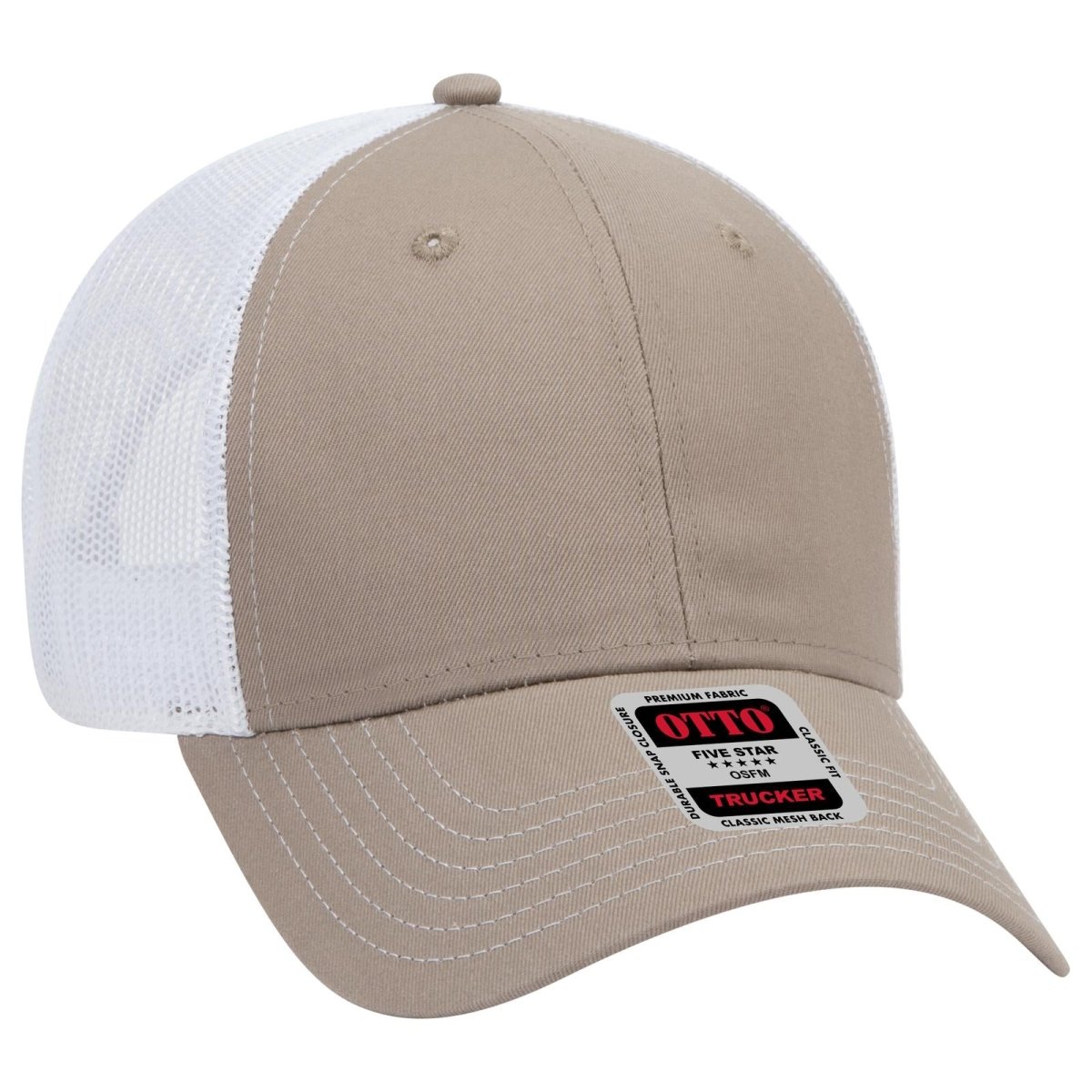 OTTO CAP 6 Panel Low Profile Mesh Back Trucker Hat OTTO 83 - 1239 Dk.Kha/Dk.Kha/Wht OSFM - Adult Hats