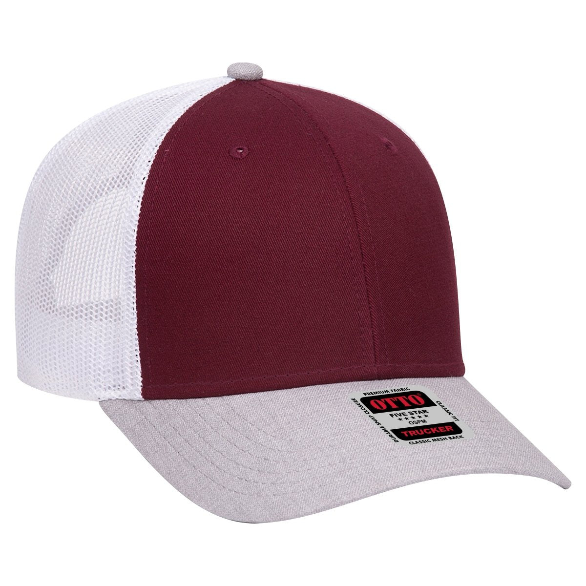 OTTO CAP 6 Panel Low Profile Mesh Back Trucker Hat OTTO 83 - 1239 HeatherGray/Maroon/White OSFM - Adult Hats