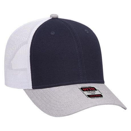 OTTO CAP 6 Panel Low Profile Mesh Back Trucker Hat OTTO 83 - 1239 HeatherGray/Navy/White OSFM - Adult Hats