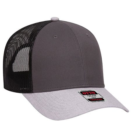 OTTO CAP 6 Panel Low Profile Mesh Back Trucker Hat OTTO 83 - 1239 Ht.Gray/Char.Gray/Blk OSFM - Adult Hats