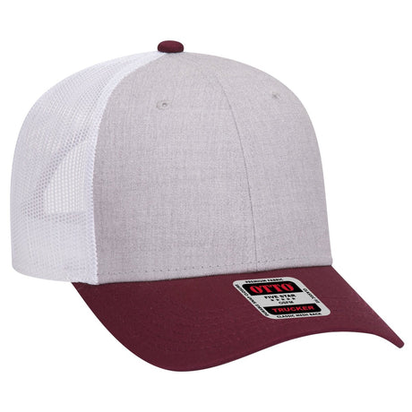 OTTO CAP 6 Panel Low Profile Mesh Back Trucker Hat OTTO 83 - 1239 Maroon/HeatherGray/White OSFM - Adult Hats