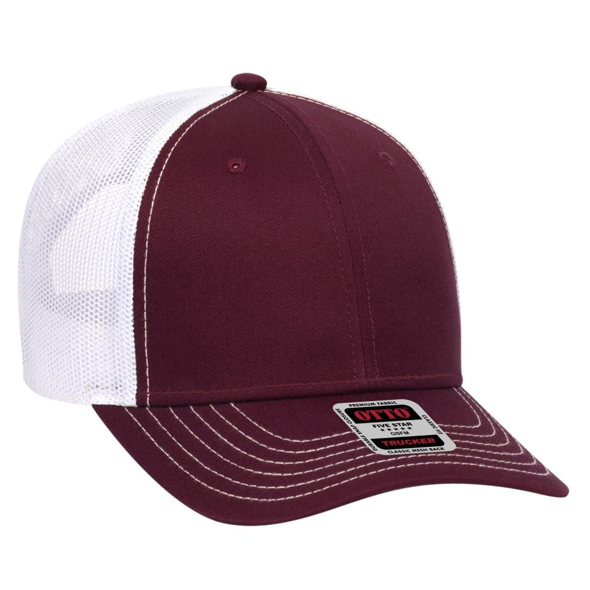 OTTO CAP 6 Panel Low Profile Mesh Back Trucker Hat OTTO 83 - 1239 Mrn/Mrn/Wht OSFM - Adult Hats