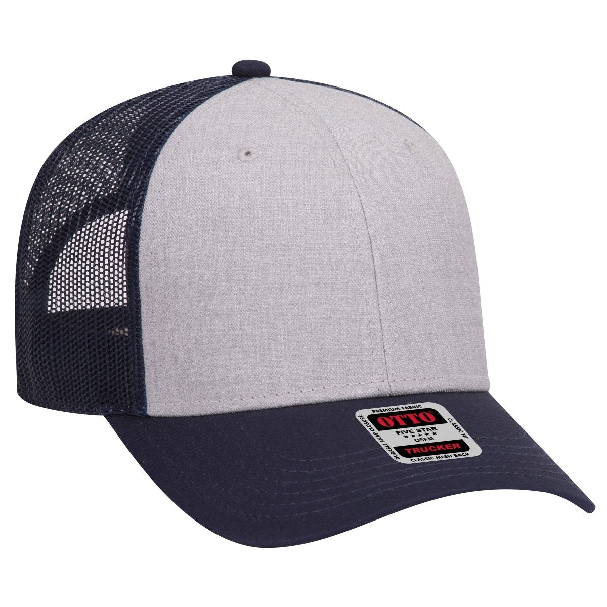 OTTO CAP 6 Panel Low Profile Mesh Back Trucker Hat OTTO 83 - 1239 Navy/HeatherGray/Navy OSFM - Adult Hats