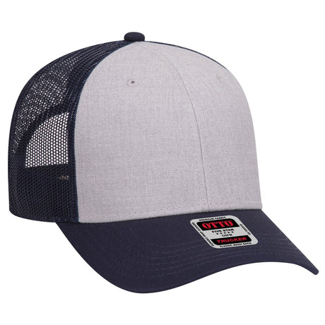 OTTO CAP 6 Panel Low Profile Mesh Back Trucker Hat OTTO 83 - 1239 Navy/HeatherGray/Navy OSFM - Adult Hats