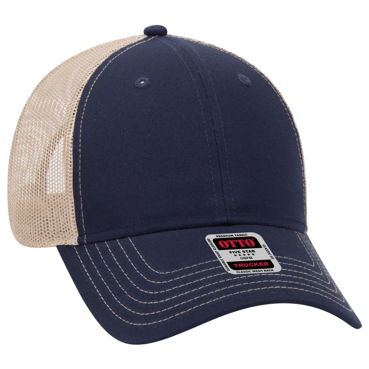 OTTO CAP 6 Panel Low Profile Mesh Back Trucker Hat OTTO 83 - 1239 Nvy/Nvy/Kha OSFM - Adult Hats
