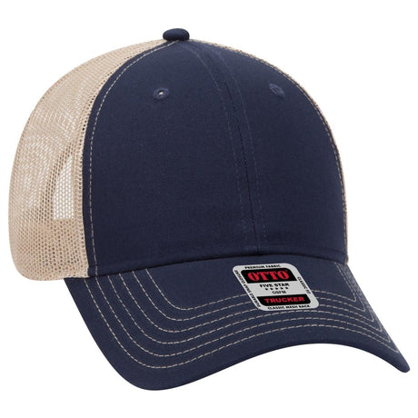 OTTO CAP 6 Panel Low Profile Mesh Back Trucker Hat OTTO 83 - 1239 Nvy/Nvy/Kha OSFM - Adult Hats