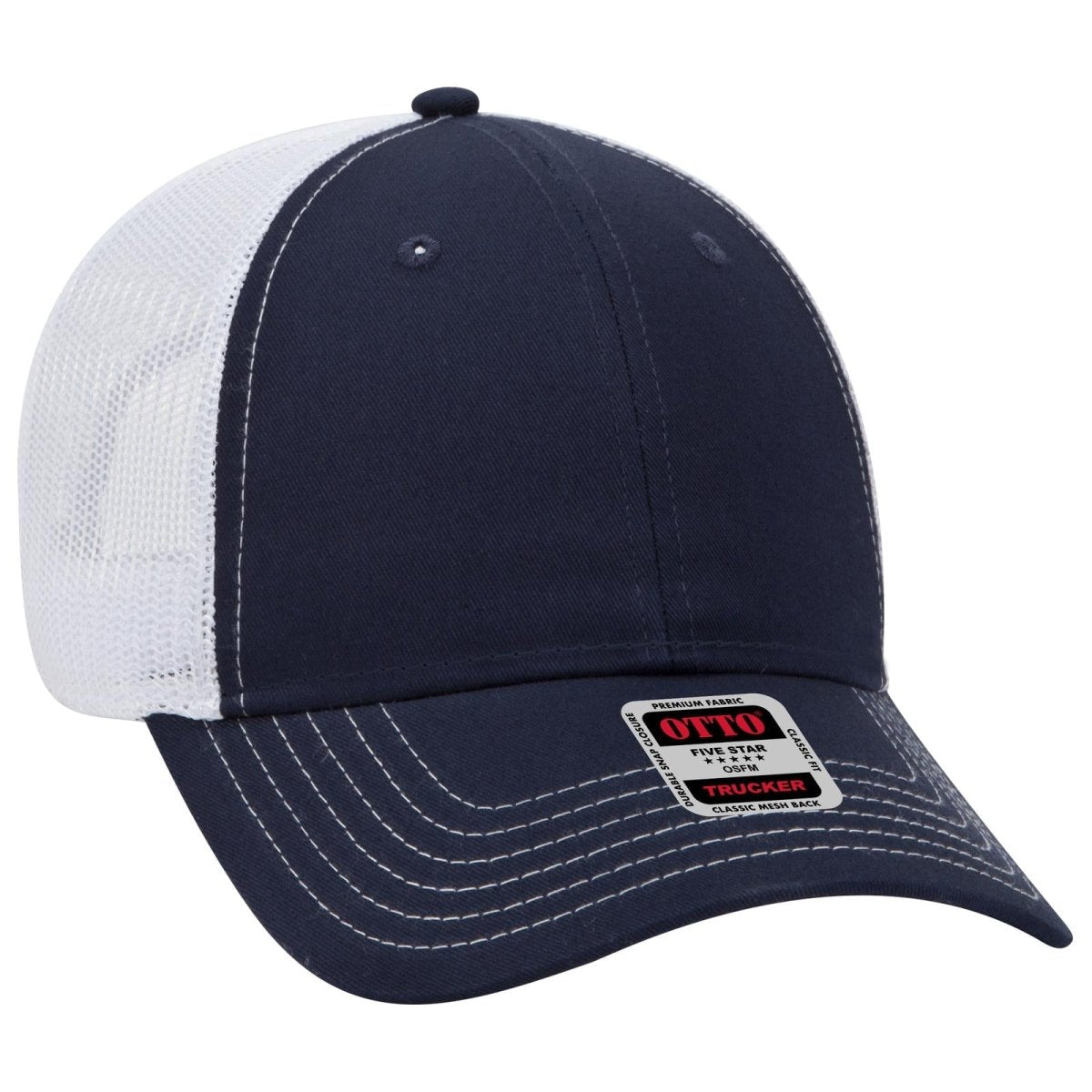 OTTO CAP 6 Panel Low Profile Mesh Back Trucker Hat OTTO 83 - 1239 Nvy/Nvy/Wht OSFM - Adult Hats