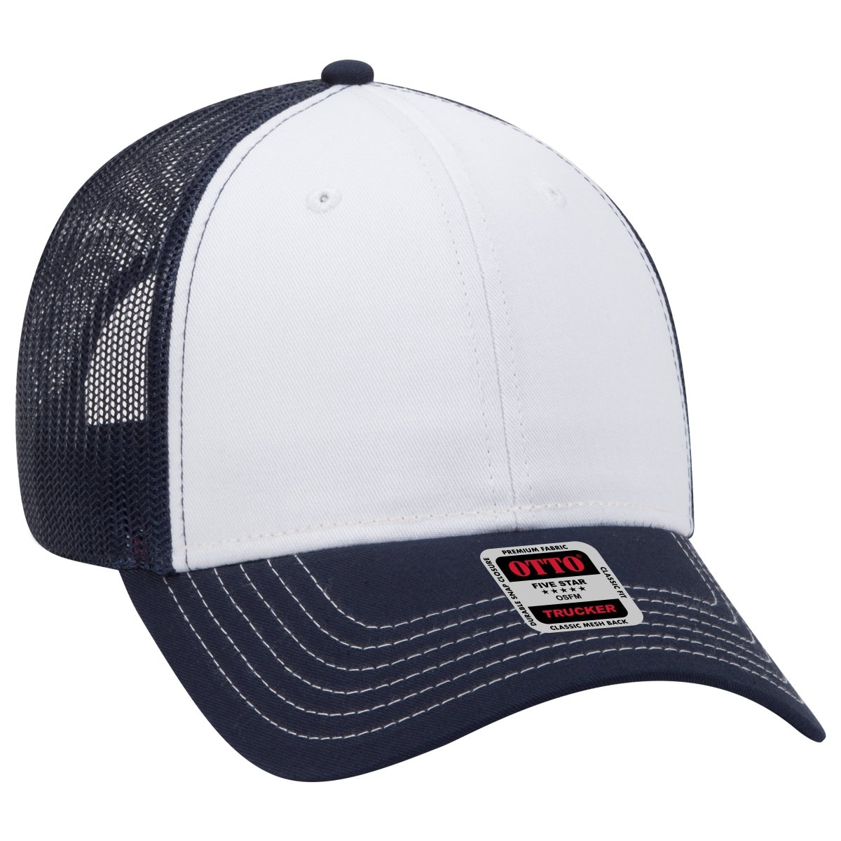 OTTO CAP 6 Panel Low Profile Mesh Back Trucker Hat OTTO 83 - 1239 Nvy/Wht/Nvy OSFM - Adult Hats