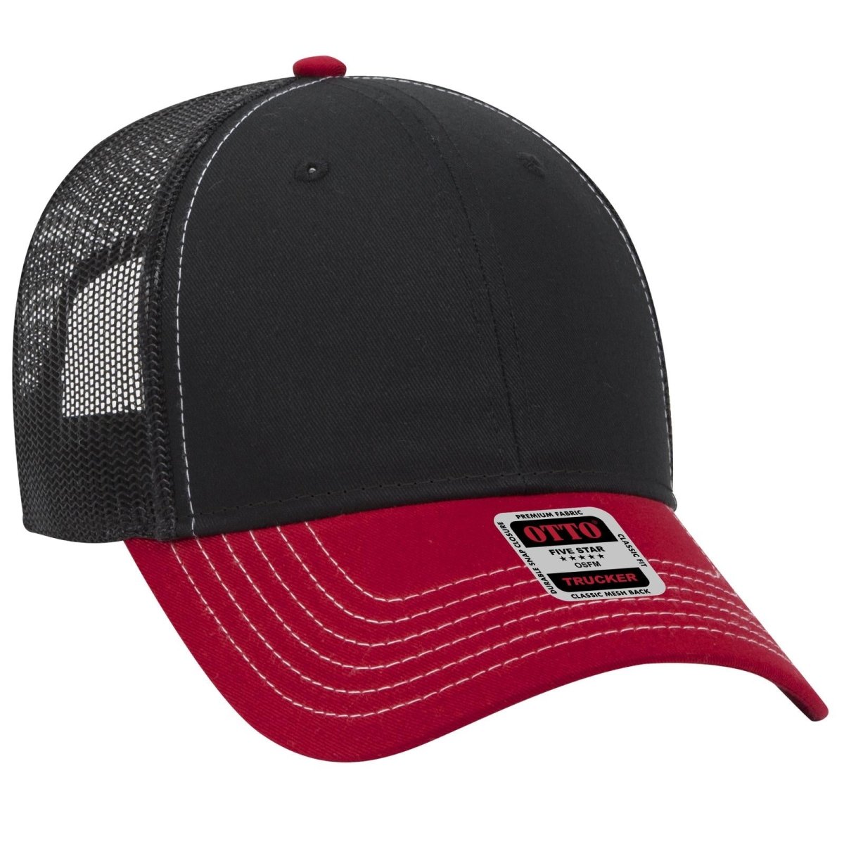 OTTO CAP 6 Panel Low Profile Mesh Back Trucker Hat OTTO 83 - 1239 Red/Blk/Blk OSFM - Adult Hats