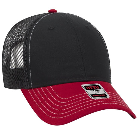 OTTO CAP 6 Panel Low Profile Mesh Back Trucker Hat OTTO 83 - 1239 Red/Blk/Blk OSFM - Adult Hats