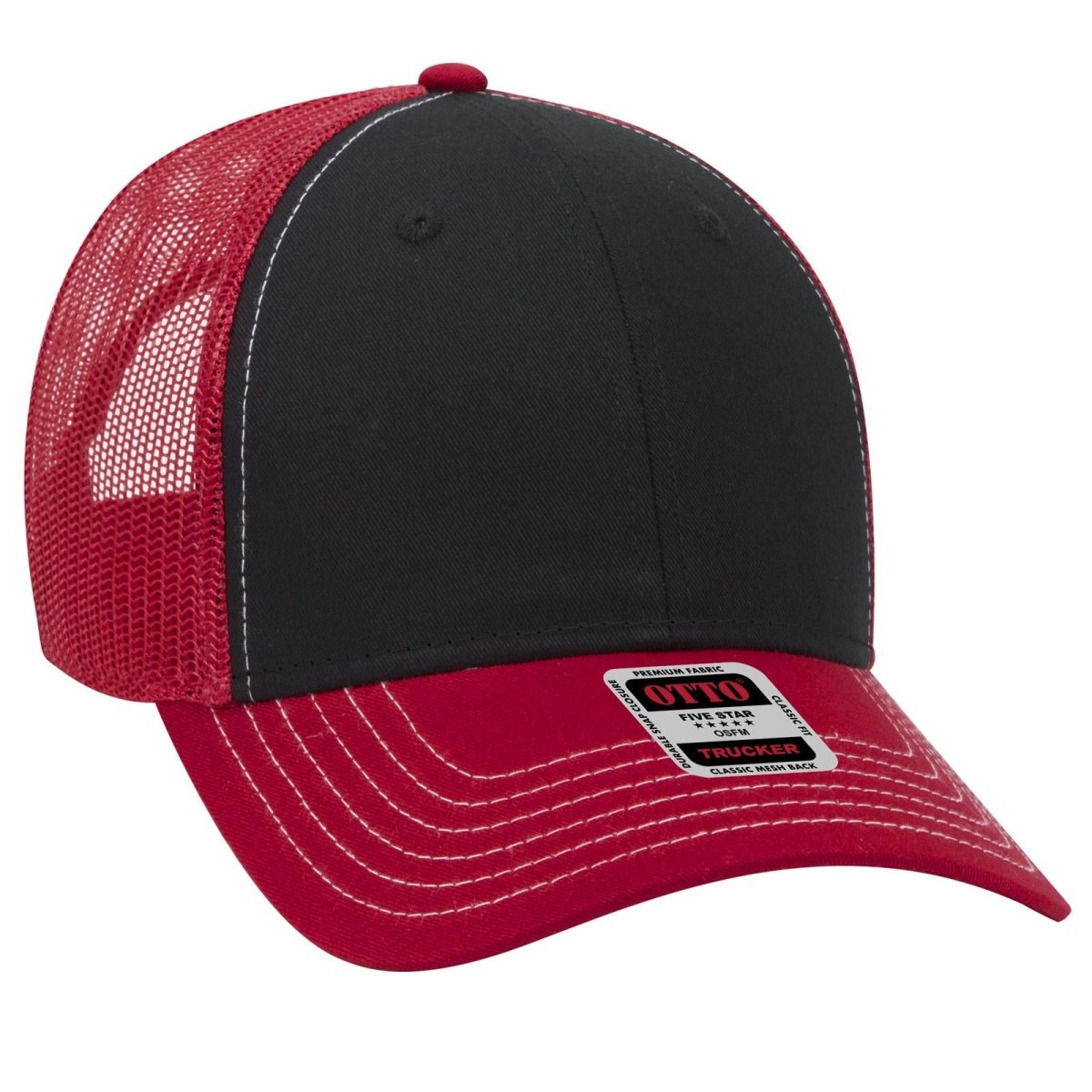 OTTO CAP 6 Panel Low Profile Mesh Back Trucker Hat OTTO 83 - 1239 Red/Blk/Red OSFM - Adult Hats