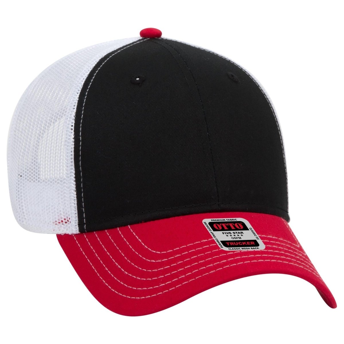 OTTO CAP 6 Panel Low Profile Mesh Back Trucker Hat OTTO 83 - 1239 Red/Blk/Wht OSFM - Adult Hats