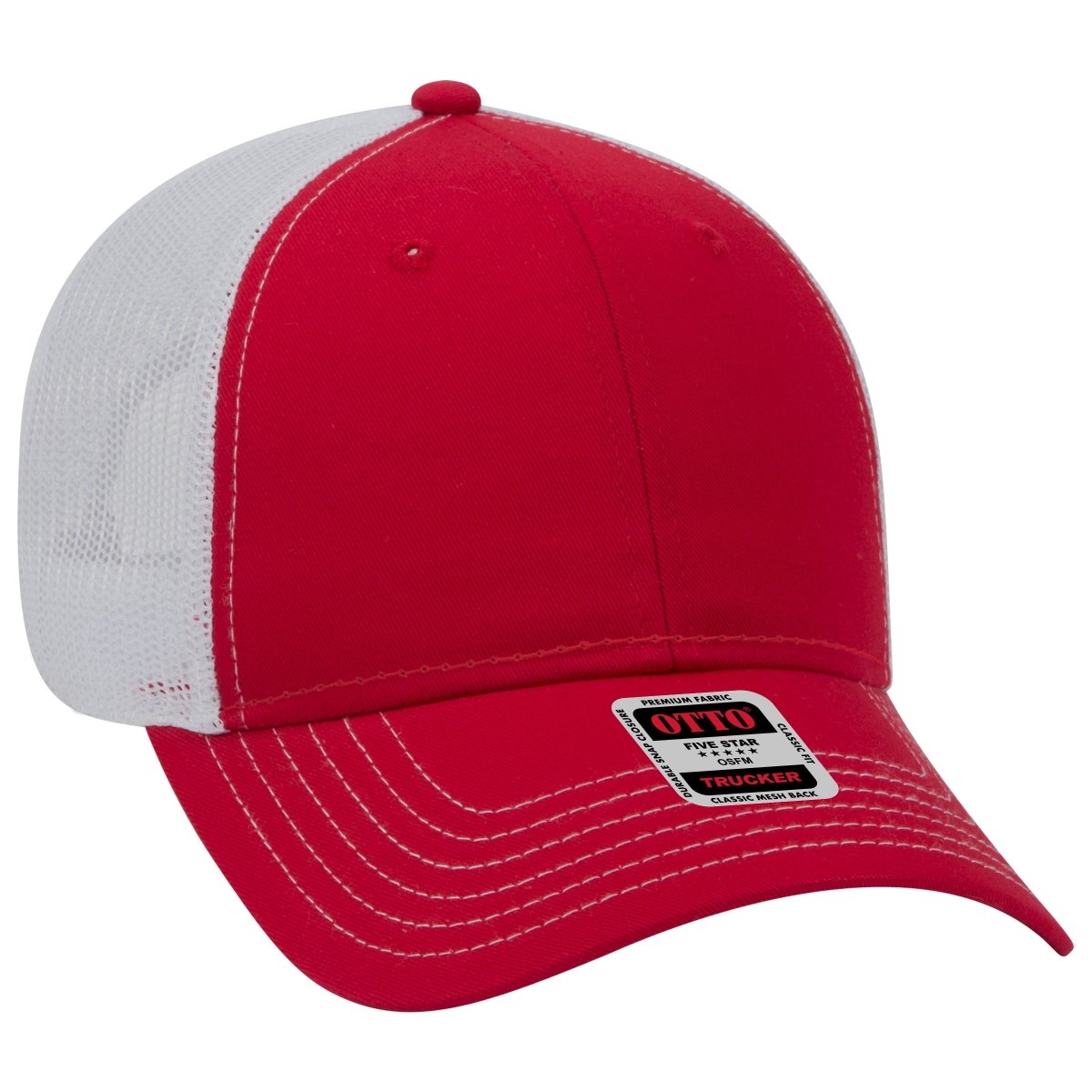 OTTO CAP 6 Panel Low Profile Mesh Back Trucker Hat OTTO 83 - 1239 Red/Red/Wht OSFM - Adult Hats