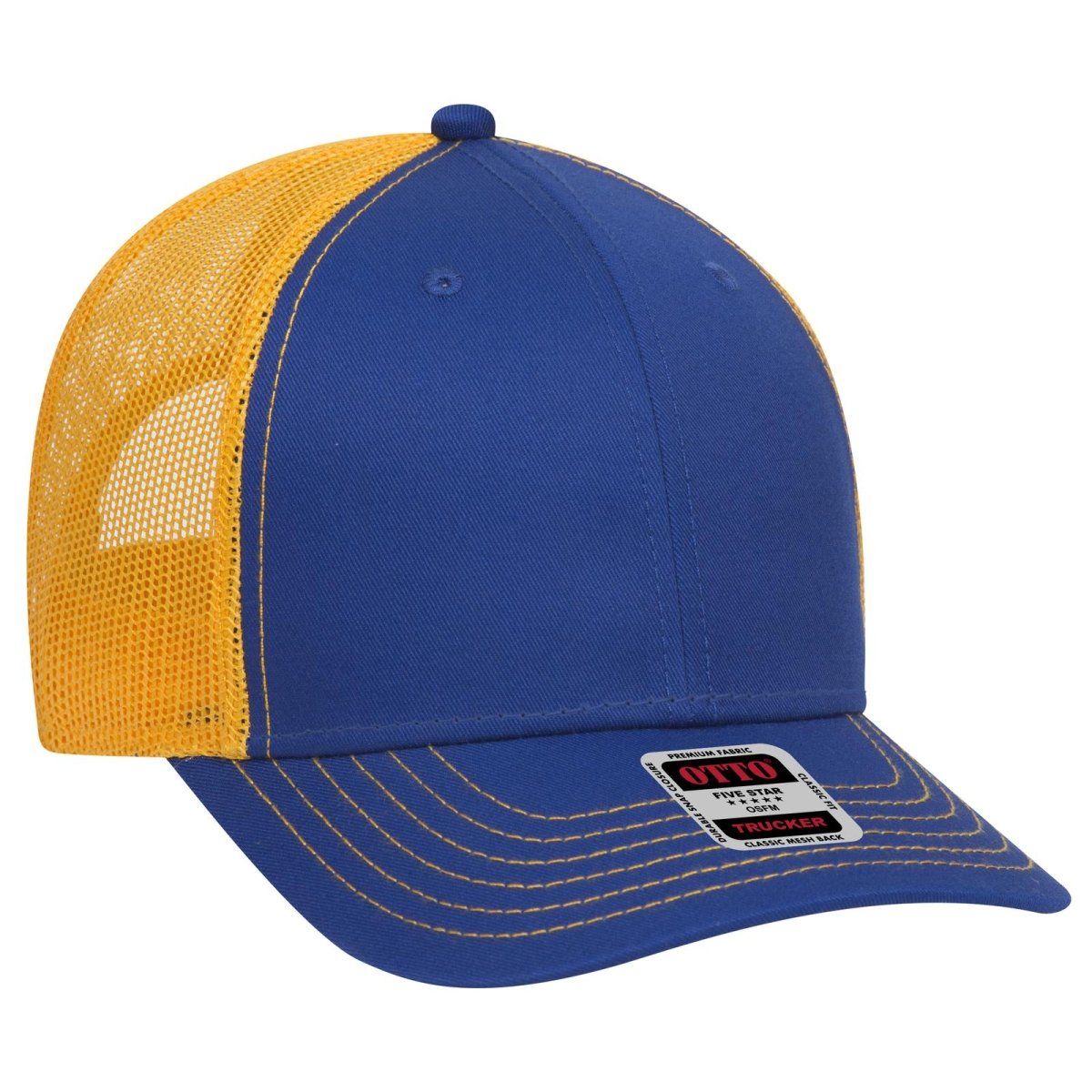 OTTO CAP 6 Panel Low Profile Mesh Back Trucker Hat OTTO 83 - 1239 Ryl/Ryl/Gld OSFM - Adult Hats