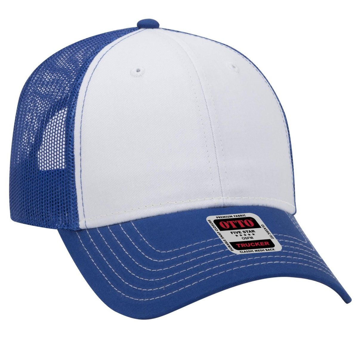 OTTO CAP 6 Panel Low Profile Mesh Back Trucker Hat OTTO 83 - 1239 Ryl/Wht/Ryl OSFM - Adult Hats
