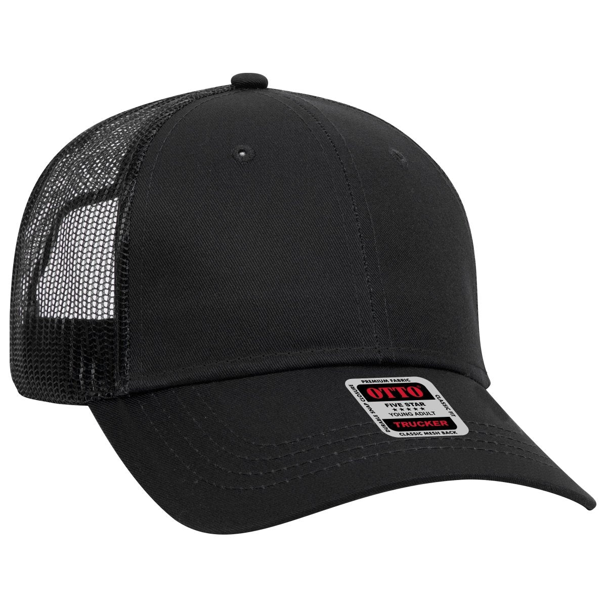 OTTO CAP 6 Panel Low Profile Mesh Back Trucker Hat OTTO 83 - 473 Black Young Adult Hats