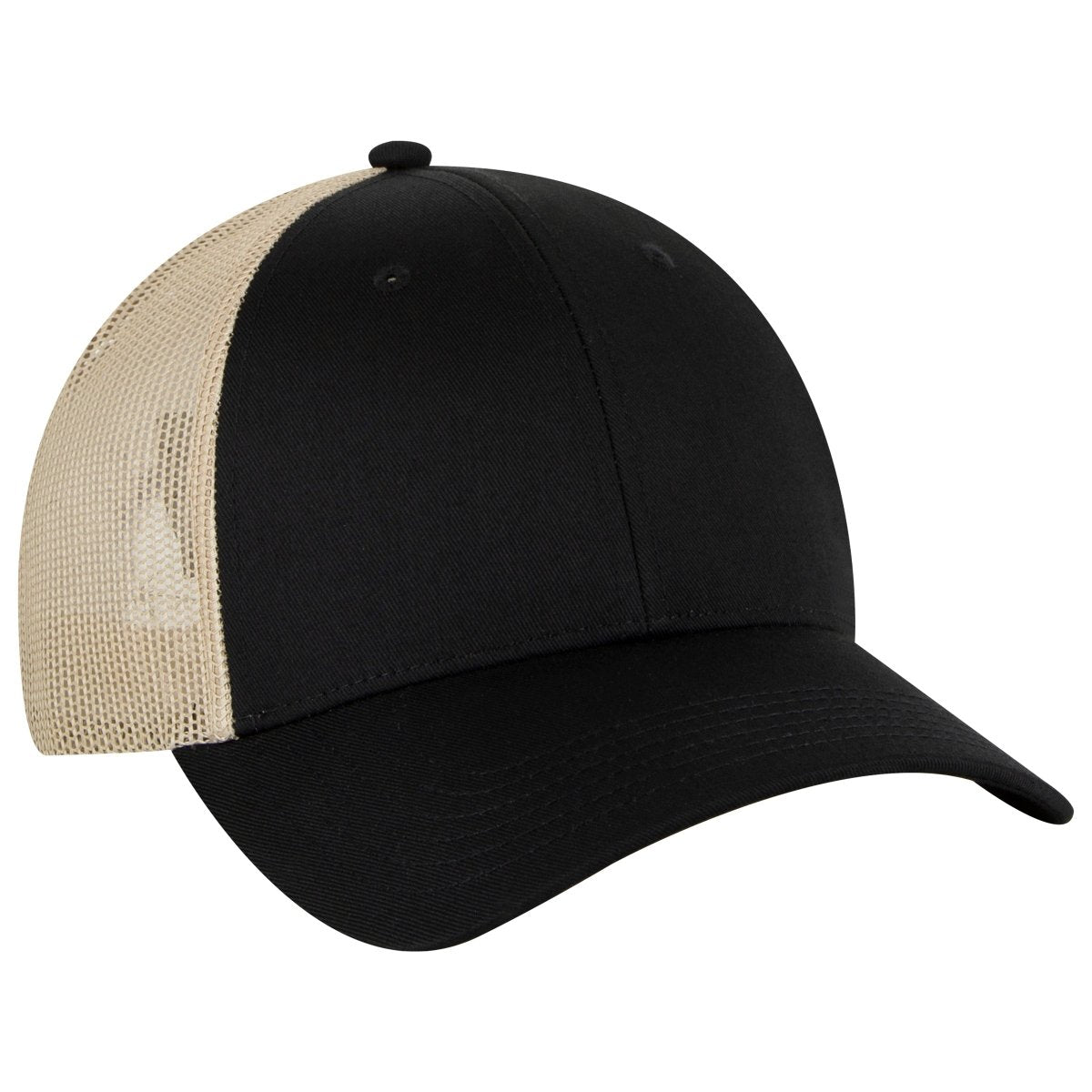 OTTO CAP 6 Panel Low Profile Mesh Back Trucker Hat OTTO 83 - 473 Blk/Blk/Kha OSFM - Adult Hats