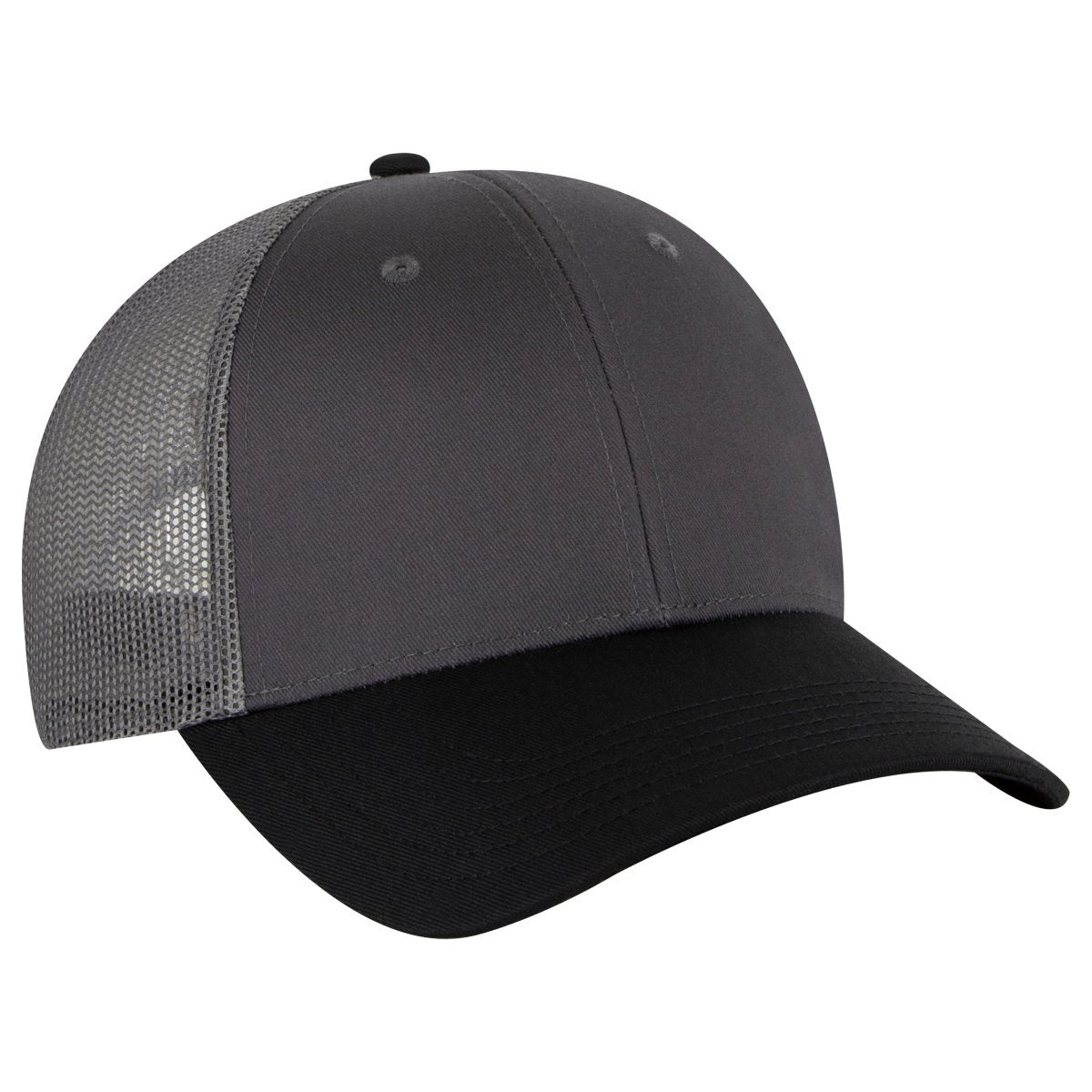 OTTO CAP 6 Panel Low Profile Mesh Back Trucker Hat OTTO 83 - 473 Blk/Ch.Gry/Ch.Gry OSFM - Adult Hats