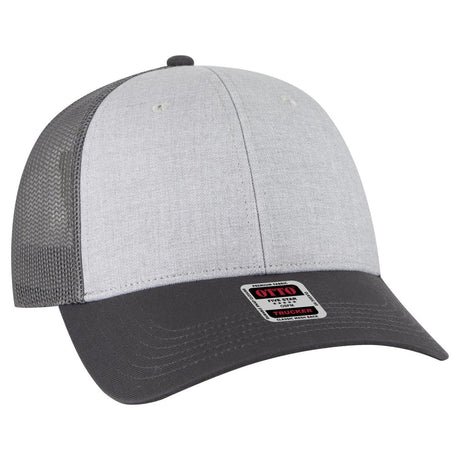 OTTO CAP 6 Panel Low Profile Mesh Back Trucker Hat OTTO 83 - 473 CharcoalGray/HeatherGray/CharcoalGray OSFM - Adult Hats