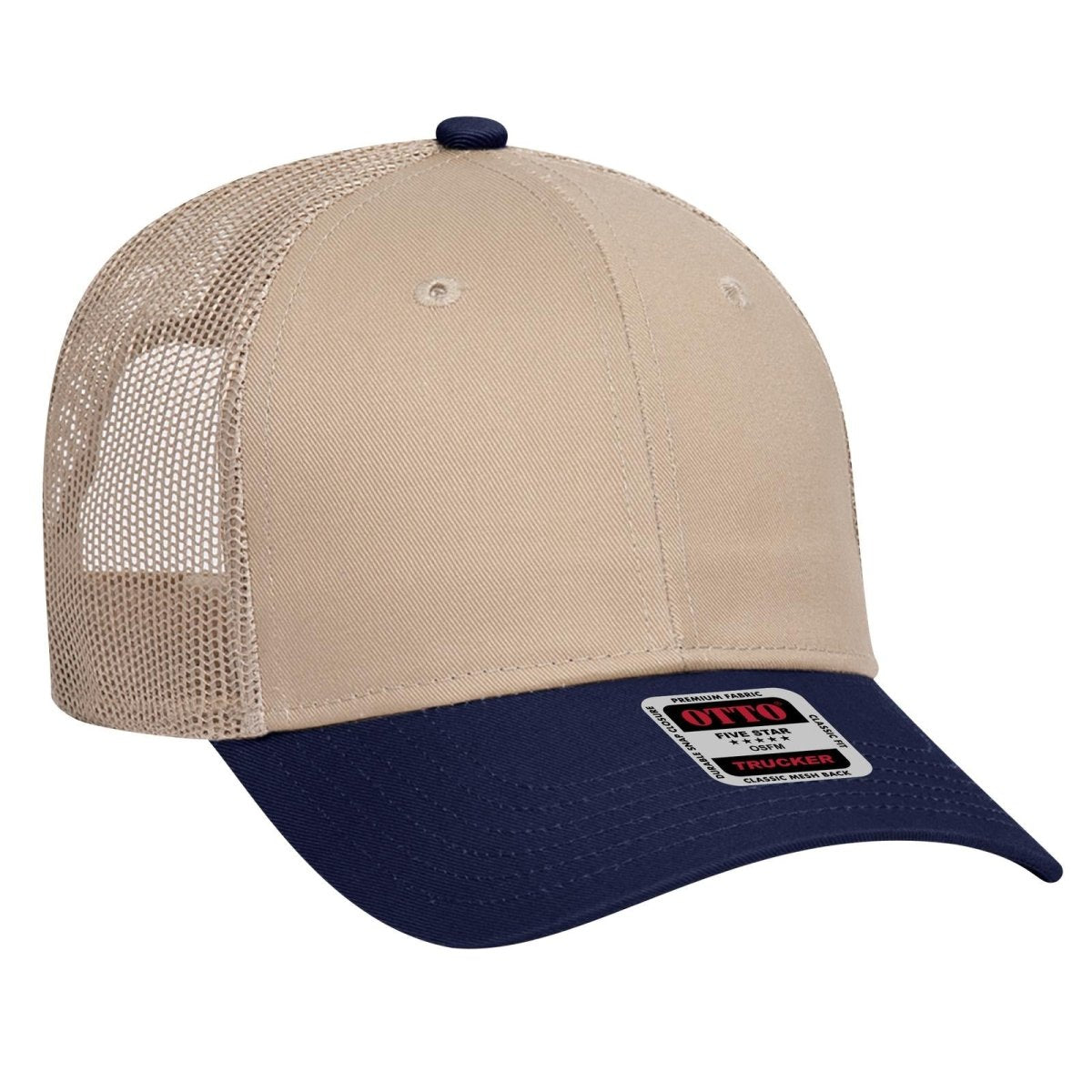 OTTO CAP 6 Panel Low Profile Mesh Back Trucker Hat OTTO 83 - 473 Nvy/Kha OSFM - Adult Hats