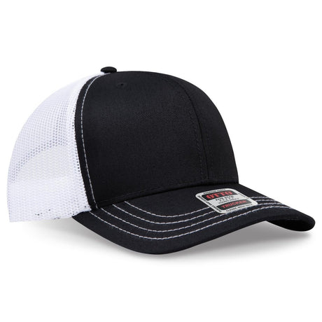 OTTO CAP 6 Panel Mid Profile Mesh Back Trucker Hat OTTO 112 - 1 Blk/Blk/Wht Young Adult Hats