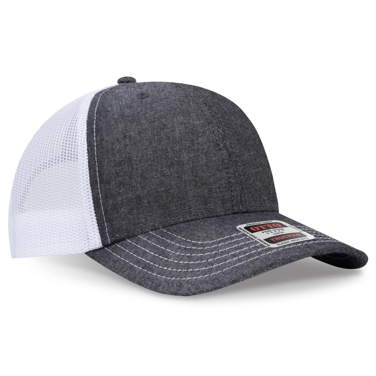 OTTO CAP 6 Panel Mid Profile Mesh Back Trucker Hat OTTO 112 - 1 Blk/Wht OSFM - Adult Hats