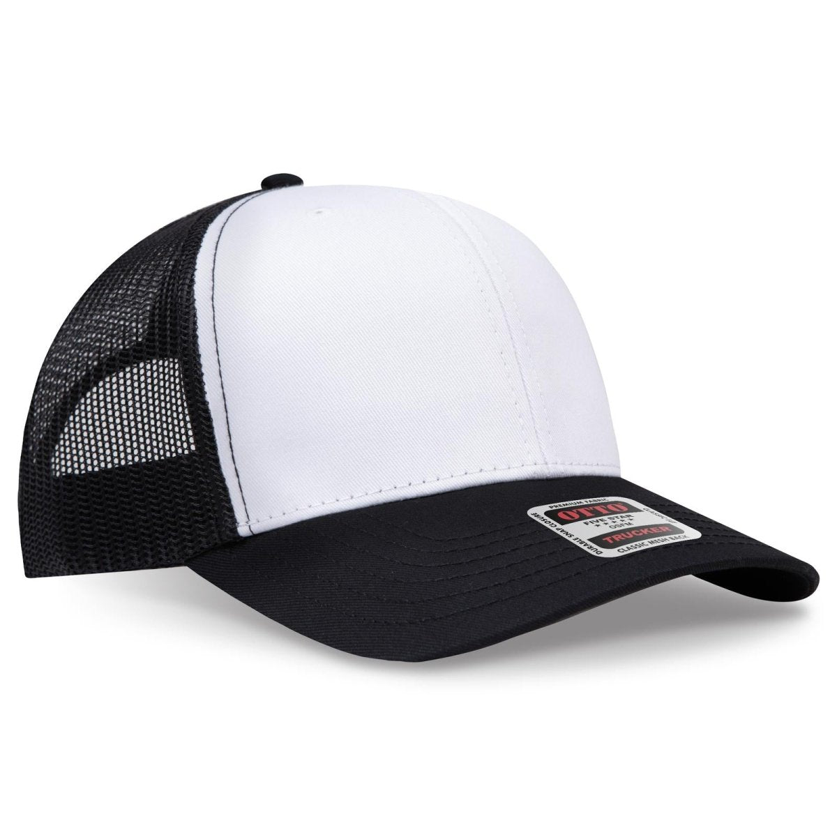 OTTO CAP 6 Panel Mid Profile Mesh Back Trucker Hat OTTO 112 - 1 Blk/Wht/Blk OSFM - Adult Hats