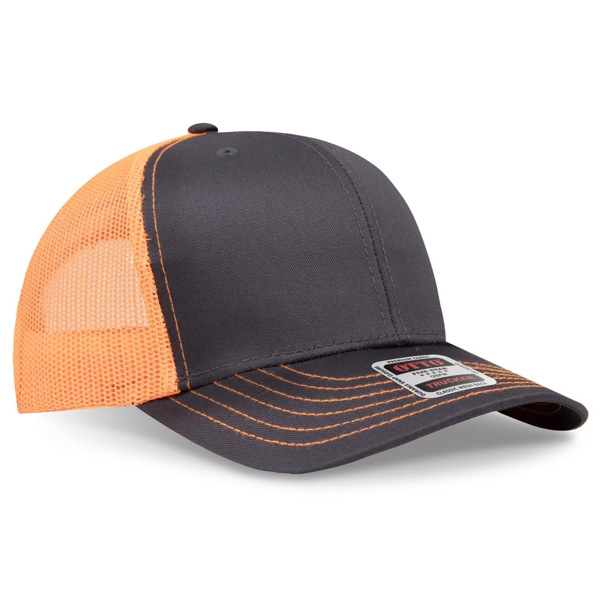 OTTO CAP 6 Panel Mid Profile Mesh Back Trucker Hat OTTO 112 - 1 Ch.Gry/Ch.Gry/N.Org OSFM - Adult Hats