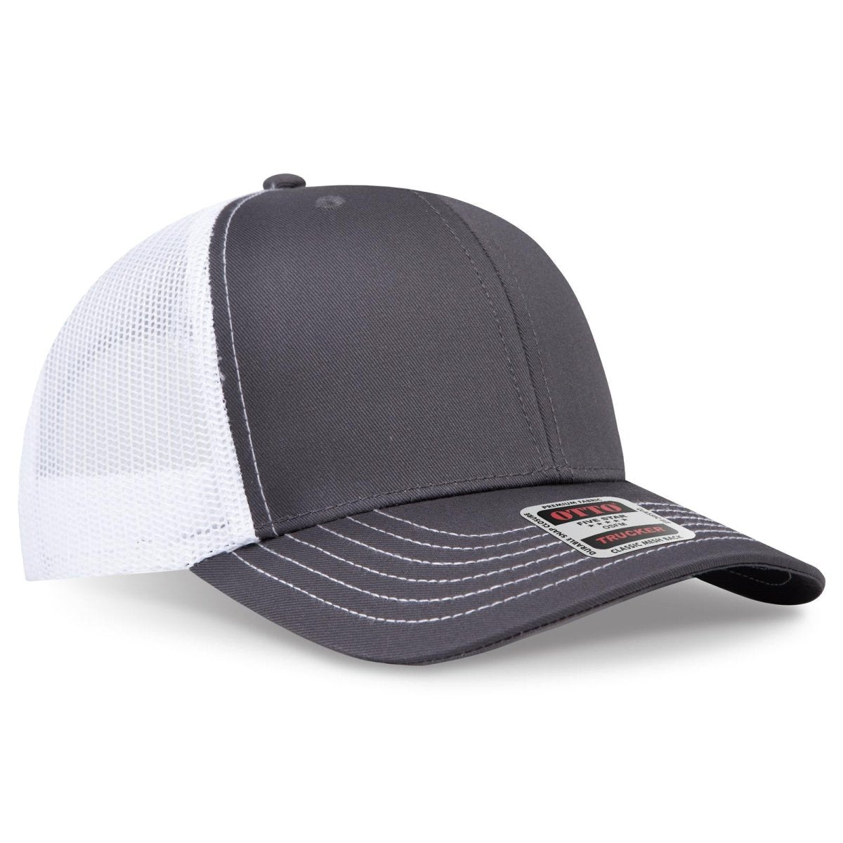 OTTO CAP 6 Panel Mid Profile Mesh Back Trucker Hat OTTO 112 - 1 Ch.Gry/Ch.Gry/Wht OSFM - Adult Hats