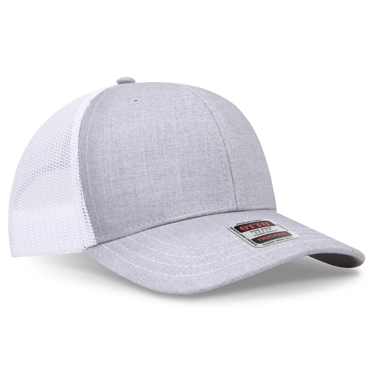 OTTO CAP 6 Panel Mid Profile Mesh Back Trucker Hat OTTO 112 - 1 HeatherGray/HeatherGray/White Young Adult Hats
