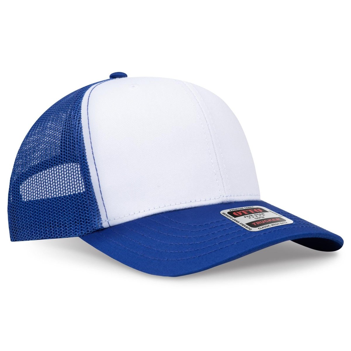 OTTO CAP 6 Panel Mid Profile Mesh Back Trucker Hat OTTO 112 - 1 Ryl/Wht/Ryl OSFM - Adult Hats