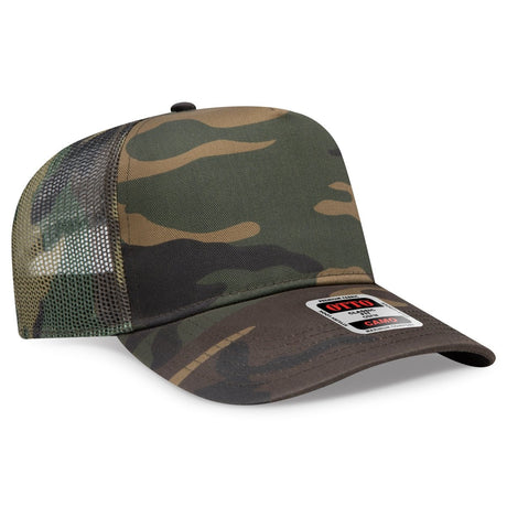 OTTO CAP Camouflage 5 Panel Mid Profile Mesh Back Trucker Hat OTTO 47 - 049 Dk.Grn/Brn OSFM - Adult Hats