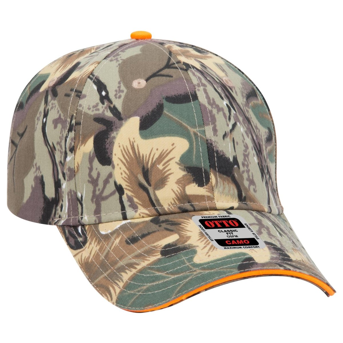 OTTO CAP Camouflage 6 Panel Low Profile Baseball Cap OTTO 71 - 602 Kha/Brn/Lt.Ol.Grn OSFM - Adult Hats