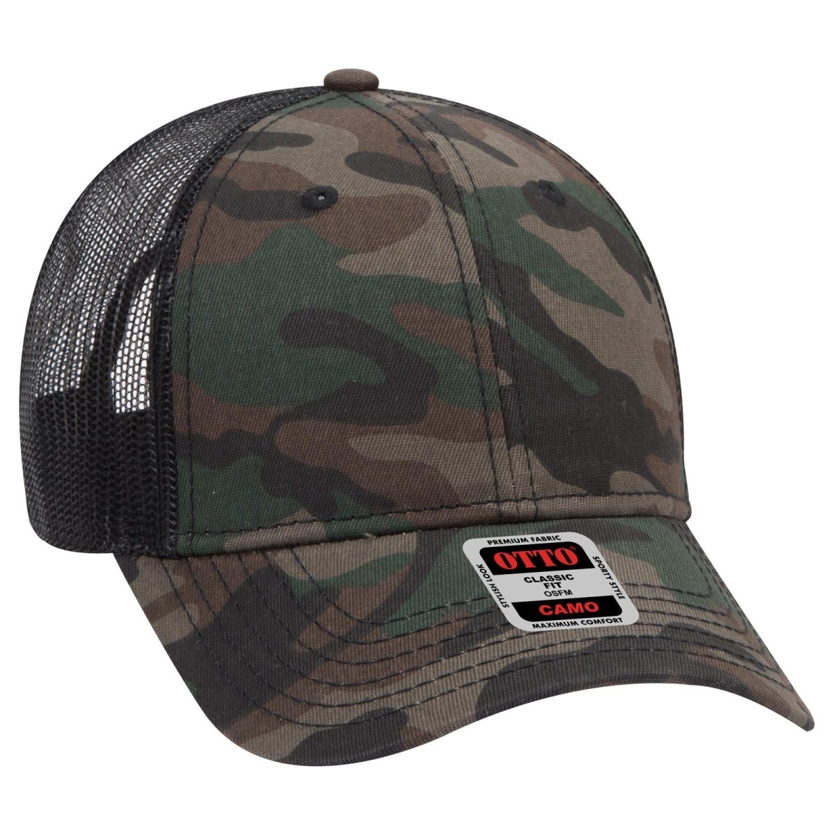 OTTO CAP Camouflage 6 Panel Low Profile Mesh Back Trucker Hat OTTO 105 - 1247 Camo/BlackMesh OSFM - Adult Hats